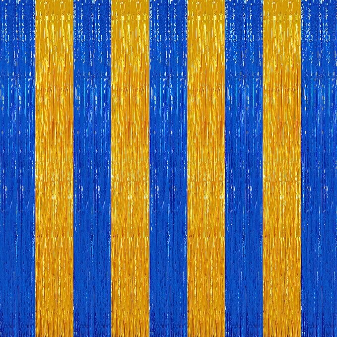 TONIFUL 2Pcs Blue Gold Door Streamers,Green Photo Booth Backdrop,Metallic Streamers Green Foil Fringe Curtains for Birthday,Christmas,New Year,St. Patrick's Day Party Streamers Decor