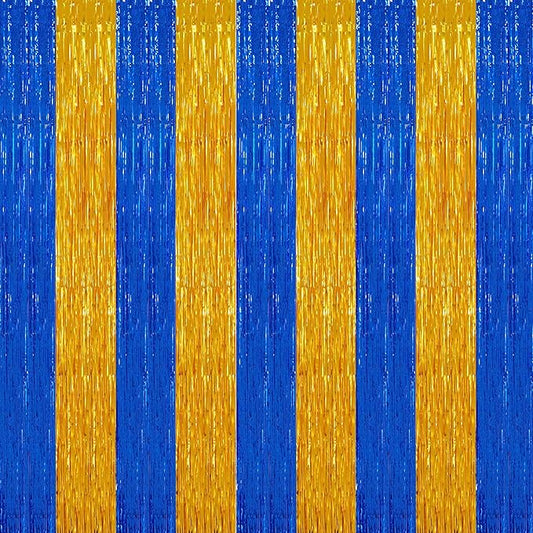 TONIFUL 2Pcs Blue Gold Door Streamers,Green Photo Booth Backdrop,Metallic Streamers Green Foil Fringe Curtains for Birthday,Christmas,New Year,St. Patrick's Day Party Streamers Decor