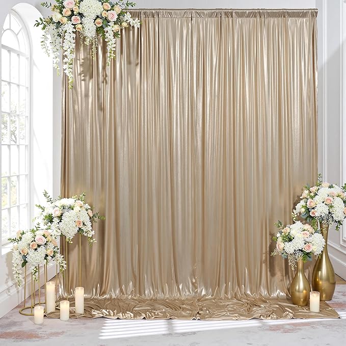 PartyVillage 20x10FT Champagne Gold Sequin Backdrop Curtain -4 Panels 5x10FT Wrinkle Free Shimmer Back Drop Cloth, Glitter Backdrop Drapes for Photography, Birthday, Wedding, Graduation Background