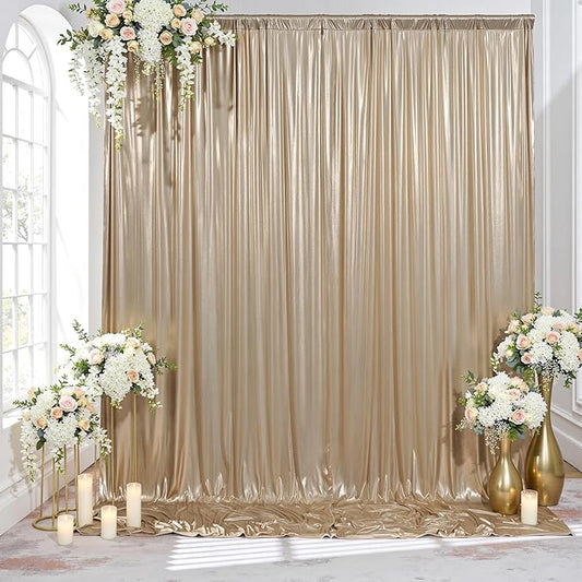 PartyVillage 20x10FT Champagne Gold Sequin Backdrop Curtain -4 Panels 5x10FT Wrinkle Free Shimmer Back Drop Cloth, Glitter Backdrop Drapes for Photography, Birthday, Wedding, Graduation Background