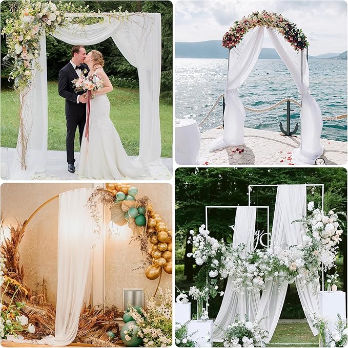 Wedding Arch Draping Fabric 3 Panels 28.7" x 20FT White Sheer Chiffon Backdrop Drapes for Wedding Ceremony Birthday Party Bridal Shower Outdoor Decoration