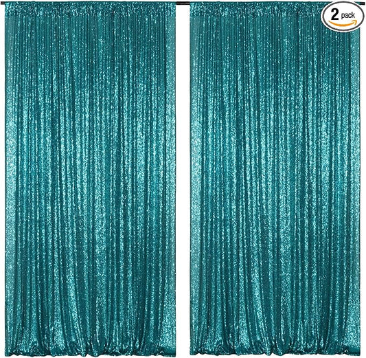 Poise3EHome Teal Sequin Backdrop Curtains, 2 PCS 5FT x 10FT Sequin Panels for Backdrop,Sequence Wedding Party Background Drapes