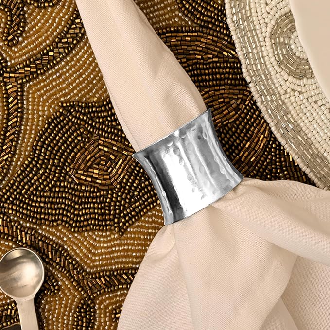 Metal Napkin Rings Set of 12 - Silver Drum-Shaped Handcrafted Serviette Holders for Dinners, Holidays, Weddings, Family Gatherings - Elegant Aluminum Table Decor for Everyday Use - ALPHA Living HOME