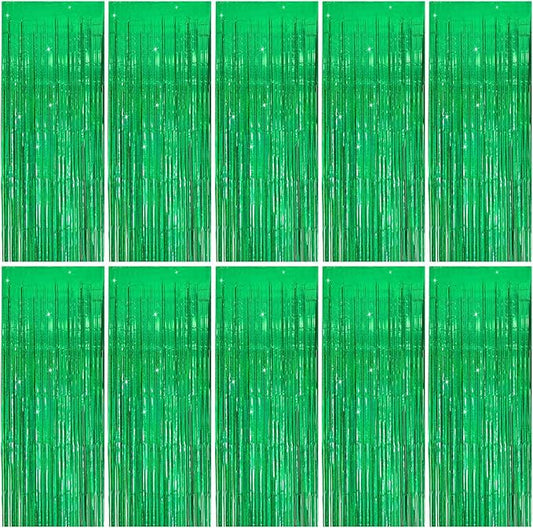 Tinsel Curtain Party Backdrop Green Birthday Decorations 10 Packs Glitter Foil Fringe Curtain Party Decor Streamers Photo Booth for Birthday Christmas Wedding Halloween Graduation Decorations