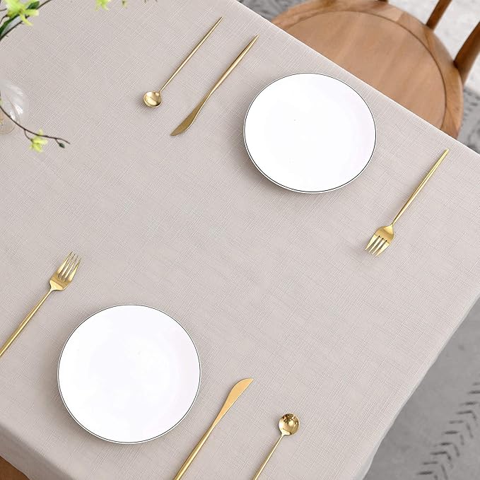 maxmill Lux Faux Linen Tablecloth with Slubby Yarn Textured Weaves Wrinkle Resistant Anti-Shrink Soft Table Cloth for Kitchen Dining Restaurant Tabletop Rectangle 60 x 120 Inch Natural