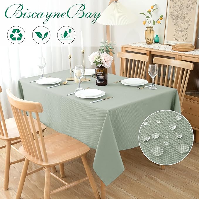 Biscaynebay Tablecloth for Rectangle Tables-60x108 Inch Sage Outdoor Picnic Table Cover-Rectangular Folding Reusable Table Cloths Water Resistant for Kitchen Camping Dining Room Patio Banquet Party