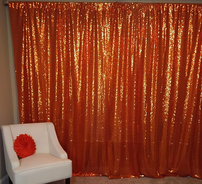 Orange Sequin Backdrop Curtains 1 Panel 10FTx10FT Glitter Orange Photo Backdrop for Party Wedding Baby Halloween Decoration