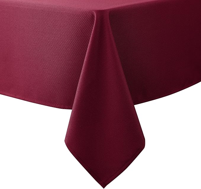 Biscaynebay Textured Fabric Christmas Rectangle Table Cloth 70x120 Inch, Burgundy Water Resistant Tablecloths for Dining, Kitchen, Wedding, Parties etc. Machine Washable