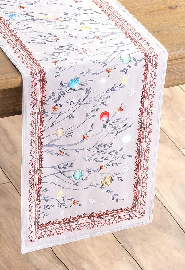 Maison d' Hermine Table Runner 100% Cotton Double Layer Table Runners 108 inches Long for Thanksgiving Christmas Decorations Home Kitchen Dining Party Wedding (Fairy Christmas, 14.5" x 108")