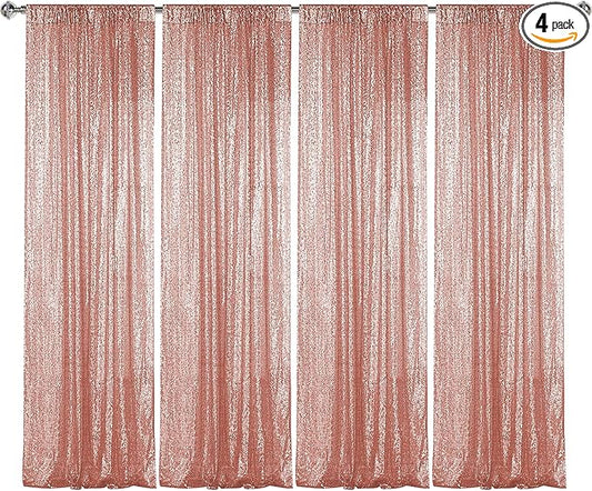 Sugargirl Rose Gold Sequin Backdrop Curtain 4 Panels 2FTx8FT Glitter Rose Gold Background Drapes Sparkle Photography Backdrop for Party Wedding Birthday Wall Decoration