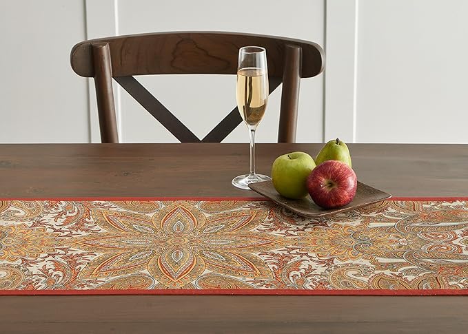 Maison d' Hermine Table Runner 100% Cotton Single Layer Table Runners 90 inches Long for Thanksgiving Christmas Decorations Home Kitchen Dining Party Wedding (Kashmir Paisley, 14.5" x 90")