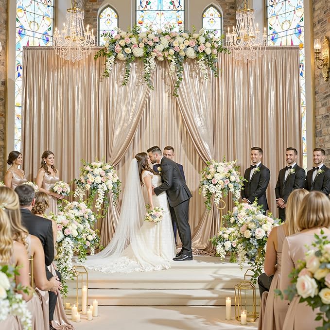gogoparti 10x10FT Champagne Gold Sequin Backdrop Curtain - 2 Panels of 5x10FT Wrinkle-Free Glitter Drapes for Photography, Birthdays, Weddings & Graduations