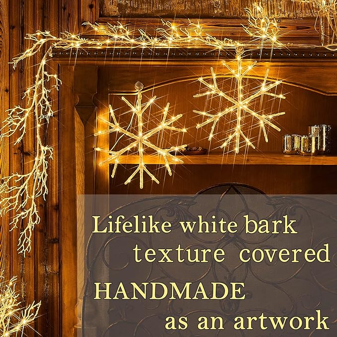 Fudios Snowflake Lights Warm White Battery Operated with Timer 70 LED 14in for Christmas Wall Window Decoration 2sets