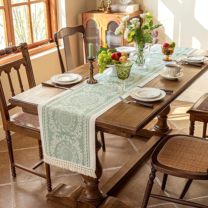 Table Runners 107 Inches,Waterproof Boho Table Runner with Tassel Fringe,Table Runner for Party Coffee Table