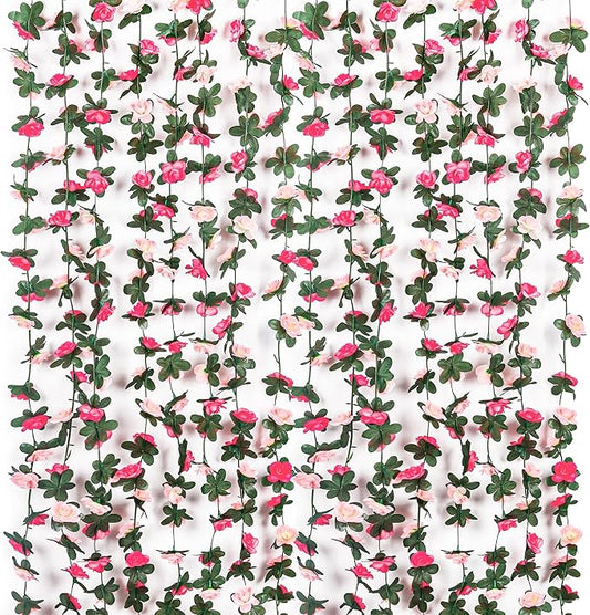 Miracliy 9Pcs 74FT Pink Flower Garland Artificial Rose Arch Vines Fake Spring Floral Garland for Flower Wall Backdrop Wedding Mothers Day Garden Tea Party Decoration