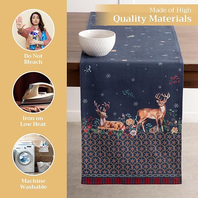 Maison d' Hermine Table Runner 100% Cotton Double Layer Table Runners 72 inches Long for Thanksgiving Christmas Decorations Home Kitchen Dining Party Wedding (Christmas Joy, 14.5" x 72")