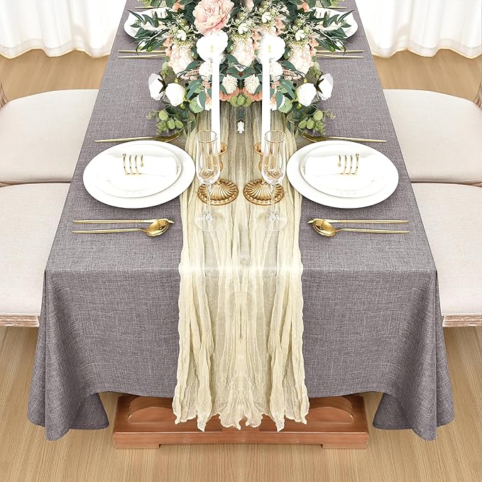 Fitable Faux Linen Tablecloths for Rectangle Tables: Water & Stain Resistant Farmhouse Table Cloth, Washable Burlap Textured Table Covers for Kitchen Dining Party(2 Pack, 60x120 Inch, Stone)