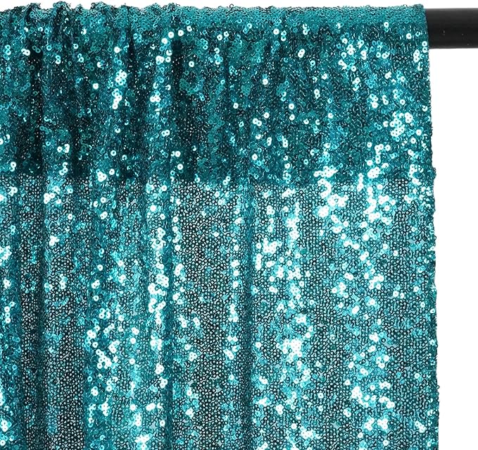 Poise3EHome Teal Sequin Backdrop Curtains, 2 PCS 5FT x 10FT Sequin Panels for Backdrop,Sequence Wedding Party Background Drapes