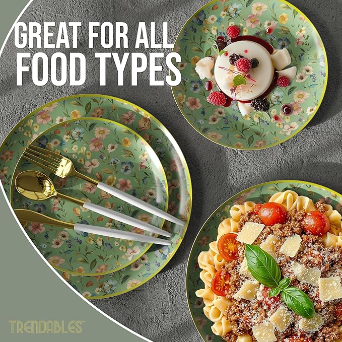 Trendables Heavy Duty Paper Plates Set For 32 Guests - 32 Each Of 8-inch And 10-inch Disposable Plates For Party - Fancy 64 Piece Dinnerware Set For All Occasions | Floral Design, Bouyant