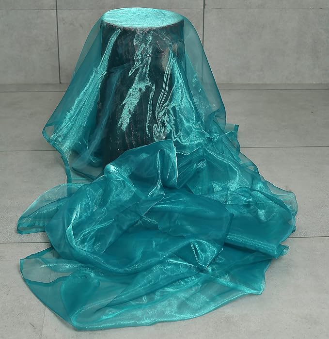 VDS Light Teal Organza Fabric, 60 Yards Continuous, 45” Wide, Wedding Party Decoration Iridescent Crystal Sheer Shiny Organza Tulle Bridal Dress DIY Crafts Costume Sewing Backdrop Arch Cloth