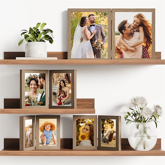 decorUhome Double 8x10 Picture Frame Vertical, Engineered Wood Bifold Photo Frame with Plexiglass for Tabletop Display, 8x10, Oak