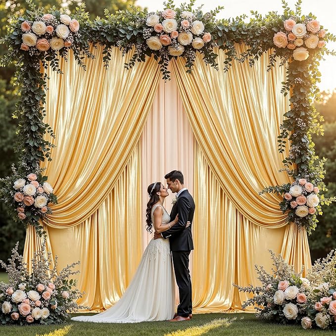 PartyVillage 10x14FT Gold Sequin Backdrop Curtain -2 Panels 5x14FT Wrinkle Free Shimmer Back Drop Cloth, Glitter Backdrop Drapes for Photography, Birthday, Wedding, Graduation Background