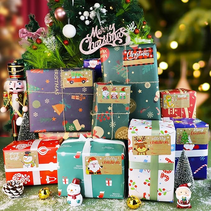 500 PCS Vintage Christmas Gift Tags,Christmas Name Tags Stickers Roll, Self-Adhesive Christmas Labels for Presents Boxes, Gift Bags,Xmas Holiday Wrapping Paper Christmas Decorations