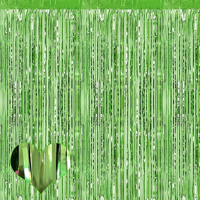 4 Pack Fringe Curtain Backdrop, 3.2Ft x 6.6Ft Light Green Metallic Tinsel Foil Fringe Streamers Background for Photo Booth Birthday Wedding Baby Shower Carnival Easter Mother’s Day Party Decorations