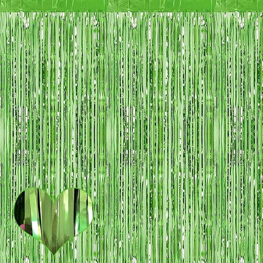 4 Pack Fringe Curtain Backdrop, 3.2Ft x 6.6Ft Light Green Metallic Tinsel Foil Fringe Streamers Background for Photo Booth Birthday Wedding Baby Shower Carnival Easter Mother’s Day Party Decorations