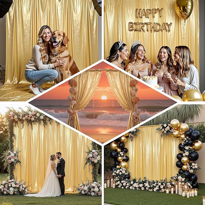 PartyVillage 40x10FT Gold Sequin Backdrop Curtain -8 Panels 5x10FT Wrinkle Free Shimmer Back Drop Cloth, Glitter Backdrop Drapes for Photography, Birthday, Wedding, Graduation Background