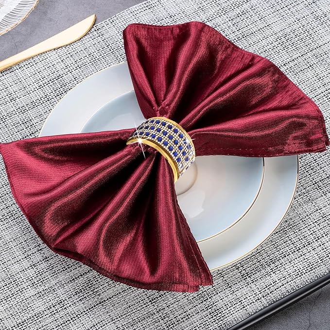 Rhinestone Napkin Ring Gold Napkin Rings Stainless Steel Blue Crystal Napkin Holder Set of 12 for Dinner, Wedding, Party, Holiday, Banquet,Everyday Table Setting Home Decor