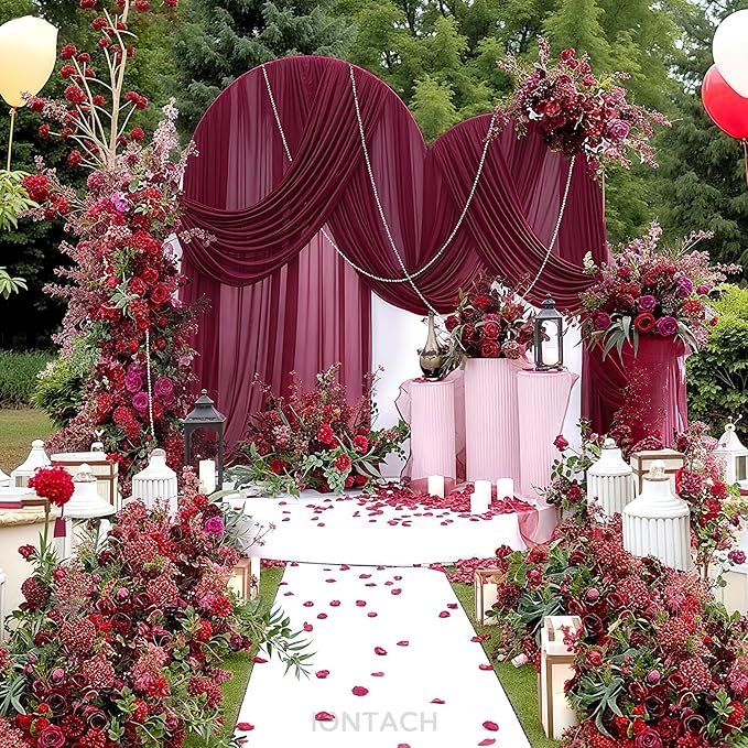 Wedding Arch Draping Fabric 29" x 19Ft Sheer Drapes for Backdrop Wedding Ceremony Reception Ceiling Decor Curtain Baby Bridal Shower Decoration (Burgundy, 1 Panel)