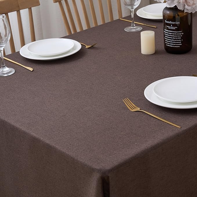 NLMUVW Brown Linen Tablecloth Rectangle, Chocolate Table Cloth Farmhouse Textured Table Cover for Kitchen Dining Coffee, 54 x 78 Inch