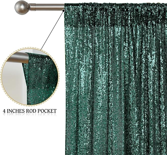 Sugargirl Dark Green Sequin Backdrop Curtain 2 Panels 2FTx8FT Glitter Dark Green Background Drapes Sparkle Photography Backdrop for Party Wedding Birthday Wall Decoration