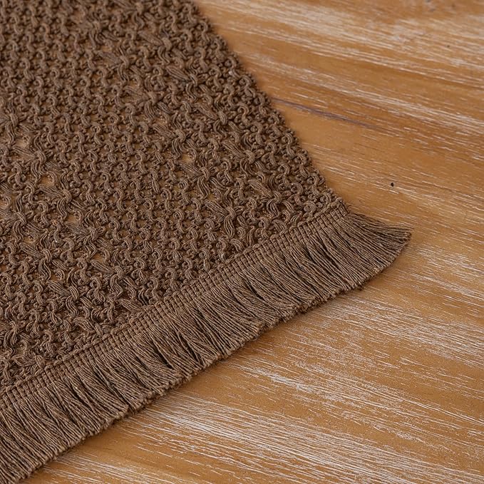 Boho Brown Table Runner for Home Decor 12x48 Inches Farmhouse Macrame Burlap Jute Rustic Dining Kitchen Centerpiece Bohemian Decor French Country Baby Bridal Shower Decorations