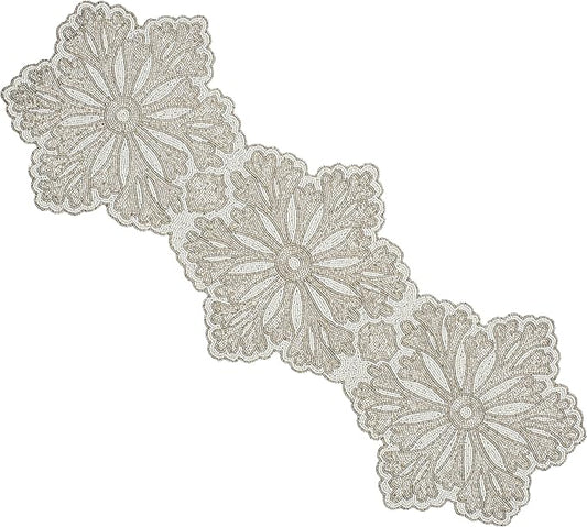 Beaded Table Runner - Elegant & Versatile Dining & Kitchen Linen for Home Decor, Weddings, Parties, Special Occasions, Modern Table Decoration & Luxury Festive Accessory (Ivory) - CLEENTABLE