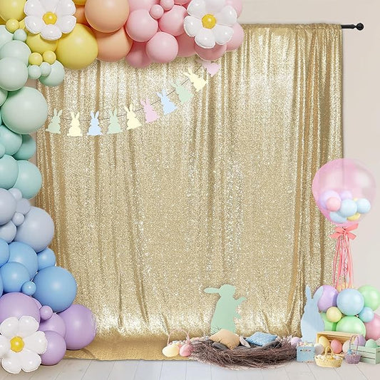 PartyDelight Sequin Backdrop Light Gold 6Ft x 8Ft Photograph Back Drop Wedding Curtain Special Events