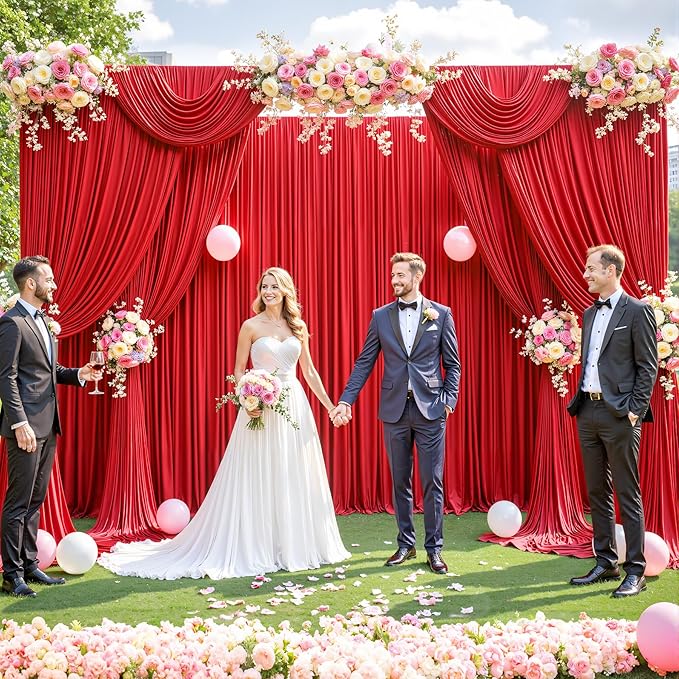 40ft x 12ft Red Backdrop Curtains Wrinkle Free Backdrop Curtain for Wedding Parties Red Fabric Backdrops Drapes Back Drop Cloth Bridal Shower Stage Curtains Wedding Decorations for Reception
