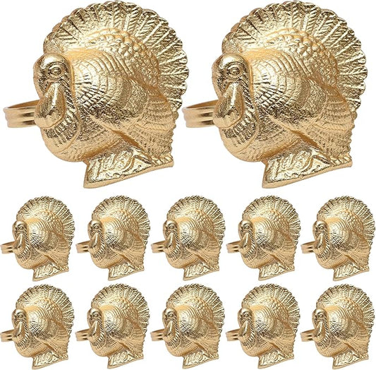 Turkey Bird Gold Napkin Rings Set of -12 for Dinner Parties, Weddings Receptions, Family Gatherings, or Everyday Use - Set Your Style with Daily Use Table Décor Accessories - ALPHA Living HOME