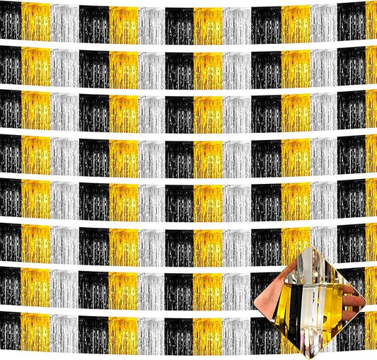 10 Pack 10 Feet Foil Fringe Garland Metallic Tinsel Streamers Banner Wall Hanging Backdrop for Parade Floats, Notorious One Birthday Roaring 20s Graduation Party Decorations(Black Gold Silver)