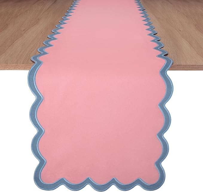 Folkulture Table Runner | Table Runners 72 inches Long | Scallop Table Runner for Farmhouse Decor or Boho Decor | Boho Pink Table Runners for Dining Room Table Decor | Pastel Party Decorations