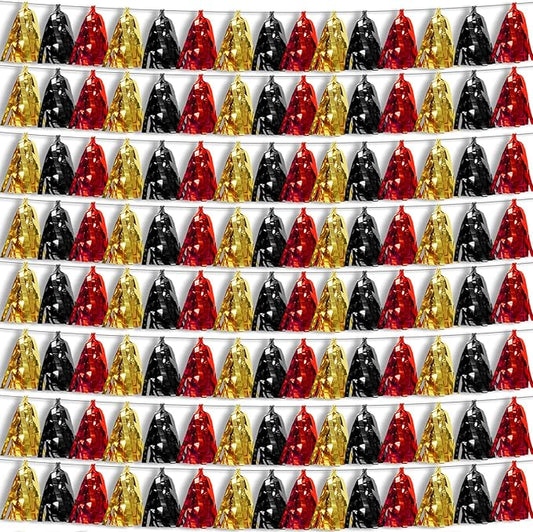8P Black-Red Gold Foil Fringe Metallic Tassel Garland, Tassels Banner Streamers for Parade Floats, Bachelorette, Wedding, Birthday, Halloween, Christmas, Bridal/Baby Shower Party Decorations