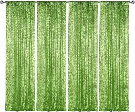 Sugargirl Apple Green Sequin Backdrop Curtain 4 Panels 2FTx8FT Glitter Apple Green Background Drapes Sparkle Photography Backdrop for Party Wedding Birthday Wall Decoration