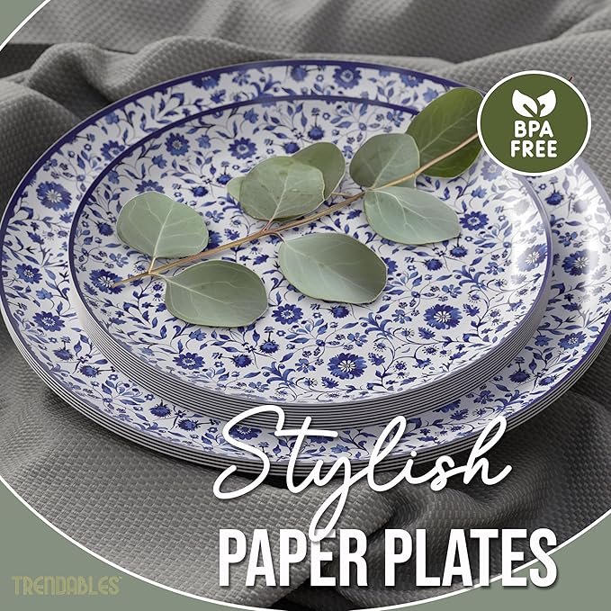 Trendables Heavy Duty Paper Plates Set For 16 Guests - 16 Each Of 8-inch And 10-inch Disposable Plates For Party - Fancy 32 Piece Dinnerware Set For All Occasions | Floral Design, Florentine