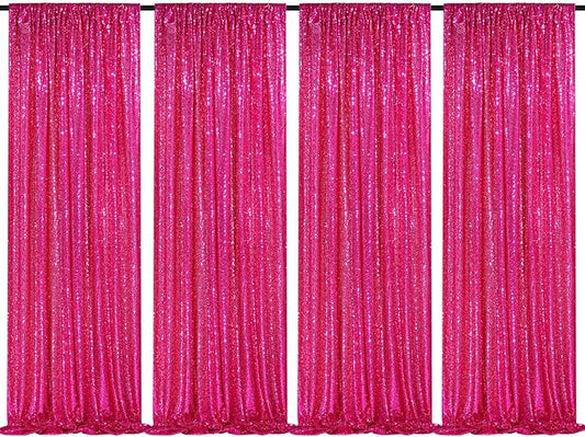 Fuchsia Sequin Backdrop Drapes 4 Panels 2FTx8FT Glitter Backdrop Curtains for Wedding Party Stage Decorations