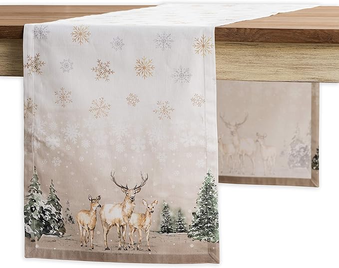 Maison d' Hermine Table Runner 100% Cotton Single Layer Table Runners 60 inches Long for Thanksgiving Christmas Decorations Home Kitchen Dining Party Wedding (Deer in The Woods, 14.5" x 60")