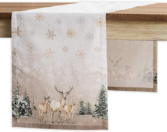 Maison d' Hermine Table Runner 100% Cotton Single Layer Table Runners 90 inches Long for Thanksgiving Christmas Decorations Home Kitchen Dining Party Wedding (Deer in The Woods, 14.5" x 90")