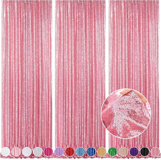 Backdrop Drapes Curtains Panels with Rod Pockets Blush Pink Sequin Party Backdrop 3 Pcs 2x8FT