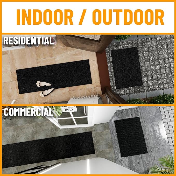 Ottomanson 3'11" x 30' Hallway Runner with Scraper Pile - Extra Durable Non-Slip Rug Mat for Indoor & Outdoor Use - Ideal for Kitchen, Entryway & Garage - High-Traffic Carpet, Black