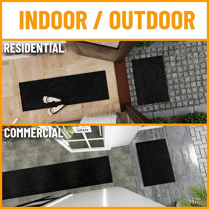 Ottomanson 3'11" x 12' Hallway Runner with Scraper Pile - Extra Durable Non-Slip Rug Mat for Indoor & Outdoor Use - Ideal for Kitchen, Entryway & Garage - High-Traffic Carpet, Black